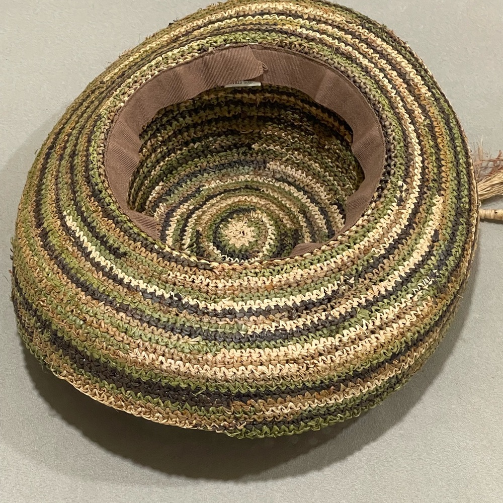 Striped Lightweight Multicolor Straw Hat With Tie Band OS Summer Beach Vacation - Picture 7 of 7